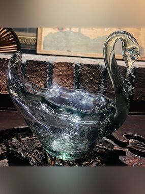 Mid-Century Art Glass Swan Dish